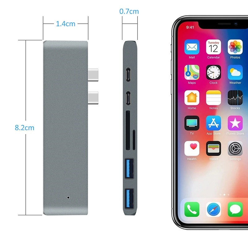 Адаптер - переходник - хаб 7in1 2x USB3.1 Type-C на HDMI - 2x USB3.0 - 2x USB3.1 Type-C - картридер TF/SD, - фото 6 - id-p225058801