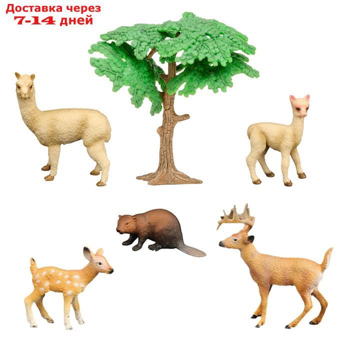 Набор фигурок "Мир диких животных": бобер, лама с детенышем, олень с оленёнком, 6 предметов 100511 - фото 1 - id-p227042495