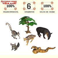 Набор фигурок "Мир диких животных": муравьед, лемур, шиншилла, ягуар, змея, 6 предметов