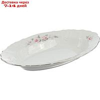 Блюдо овальное Bernadotte, декор "Бледные розы, отводка платина", 24 см