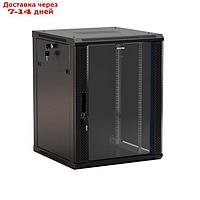 Шкаф настенный TWB-1245-GP-RAL9004 19дюйм 12U 650х600х450мм стеклян. дверь с перфорацией по бокам ручка с