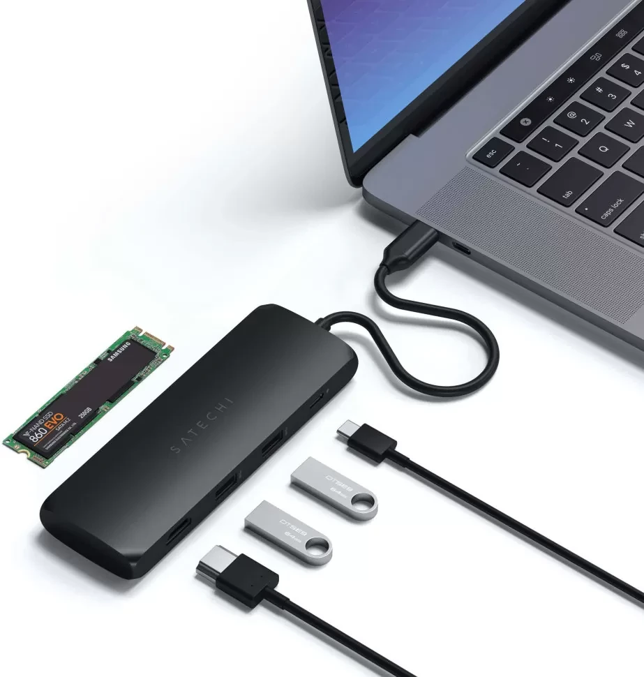 Хаб Satechi USB-C Hybrid Multiport Adapter Черный - фото 3 - id-p226741232
