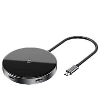 Хаб с беспроводной зарядкой Baseus Circular Mirror (USB х4 + Type-C PD) Серый