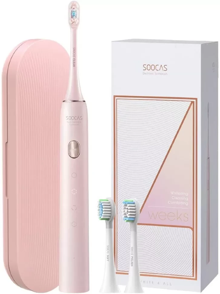 Электрическая зубная щетка Soocas Weeks X3U (в комплекте 2 доп. насадки) Розовая - фото 2 - id-p226738470