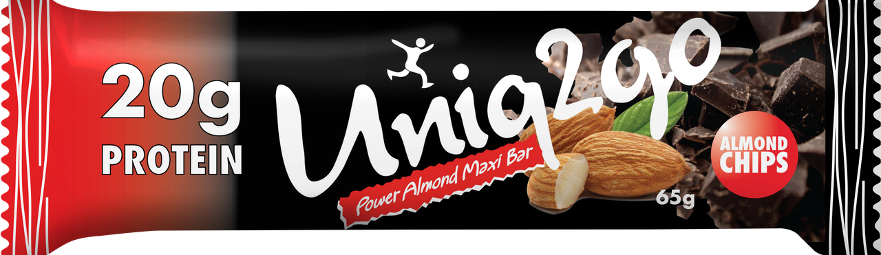 Батончик Uniq2go Power Almond MAXİ bar, 65 г, миндальные чипсы с дополнительным белком - фото 1 - id-p222636836