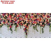 ФС031-Л Фотосетка ART, ФС031-Л, "Розы на белой кирпичной стене" с люверсами, 314х155 см