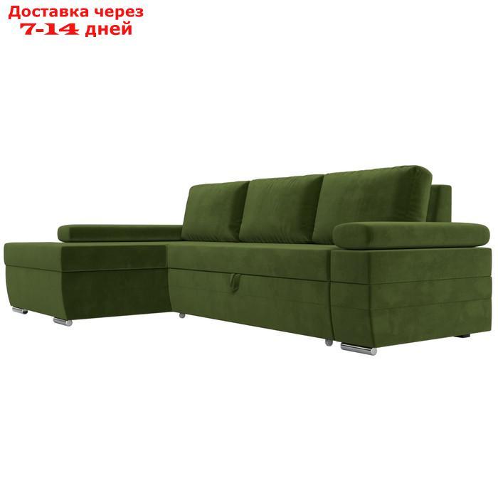 Угловой диван "Канкун", механизм дельфин, микровельвет, угол левый, цвет зелёный - фото 3 - id-p227055799