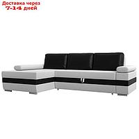 Угловой диван "Канкун", механизм дельфин, экокожа, угол левый, цвет белый / чёрный