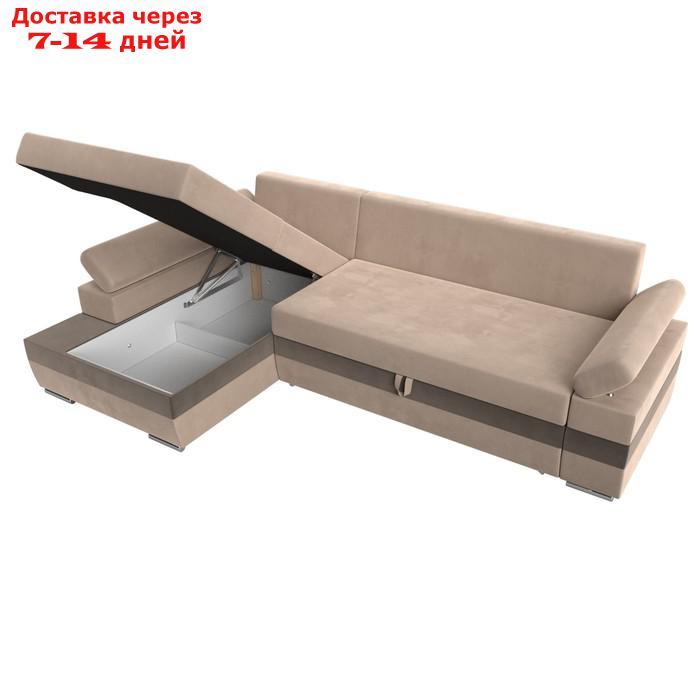 Угловой диван "Канкун", механизм дельфин, велюр, угол левый, цвет бежевый / коричневый - фото 8 - id-p227055815
