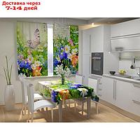 Фотошторы для кухни "Луговые бабочки", размер 150 × 180 см, габардин