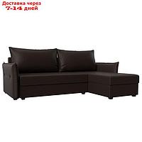 Угловой диван "Лига 004", механизм еврокнижка, правый угол, экокожа, цвет коричневый