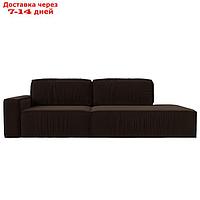 Прямой диван "Прага модерн", еврокнижка, подлокотник слева, микровельвет, цвет коричневый