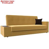 Прямой диван "Лига 020", книжка, стол слева, микровельвет, цвет жёлтый / коричневый