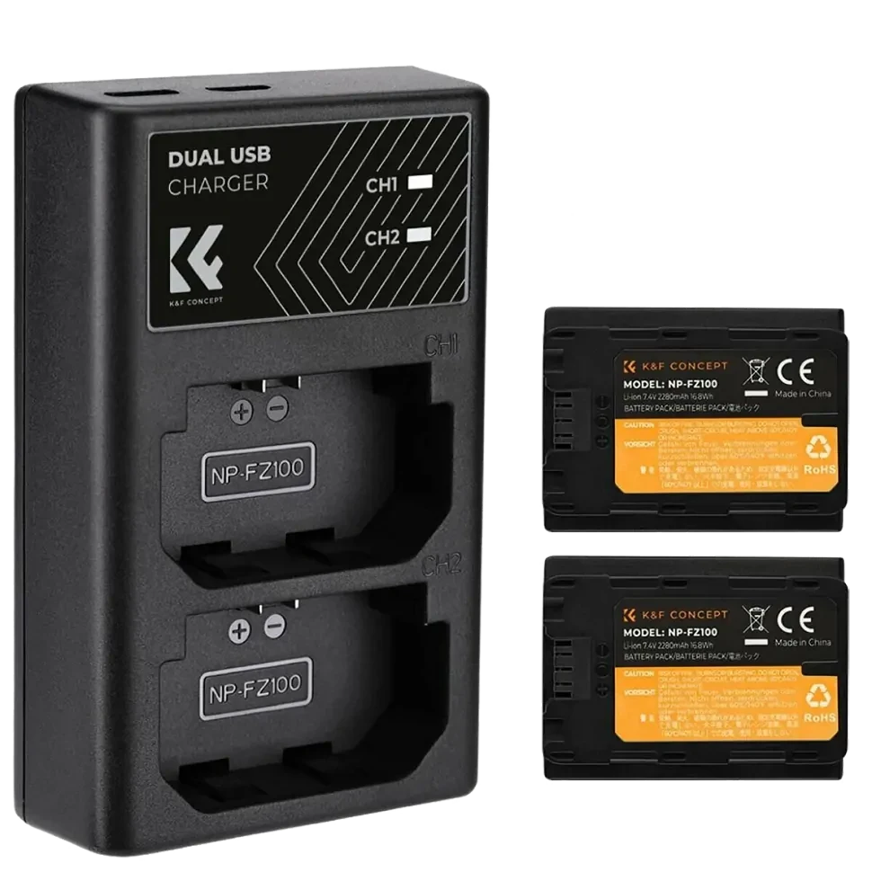 2 аккумулятора NP-FZ100 + зарядное устройство K&F Concept KF28.0016 - фото 1 - id-p226743558