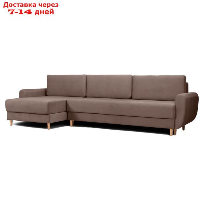 Угловой диван "Неаполь", механизм еврокнижка, левый угол, велюр, цвет коричневый - фото 1 - id-p227011097