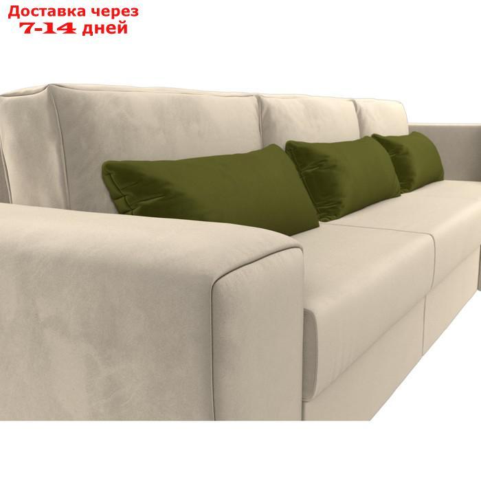 Угловой диван "Лига 008 Long", еврокнижка, правый угол, микровельвет, бежевый / зелёный - фото 4 - id-p227032706