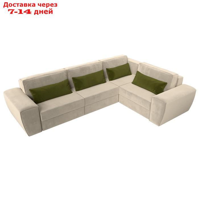 Угловой диван "Лига 008 Long", еврокнижка, правый угол, микровельвет, бежевый / зелёный - фото 7 - id-p227032706