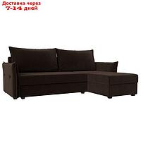 Угловой диван "Лига 004", механизм еврокнижка, правый угол, микровельвет, цвет коричневый