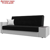 Прямой диван "Лига 020", механизм книжка, стол справа, экокожа, цвет чёрный / белый