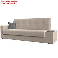 Прямой диван "Лига 020", механизм книжка, стол справа, рогожка, цвет бежевый / серый
