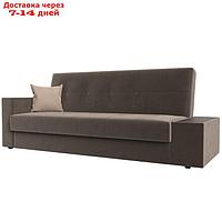 Прямой диван "Лига 020", механизм книжка, стол справа, велюр, цвет коричневый / бежевый