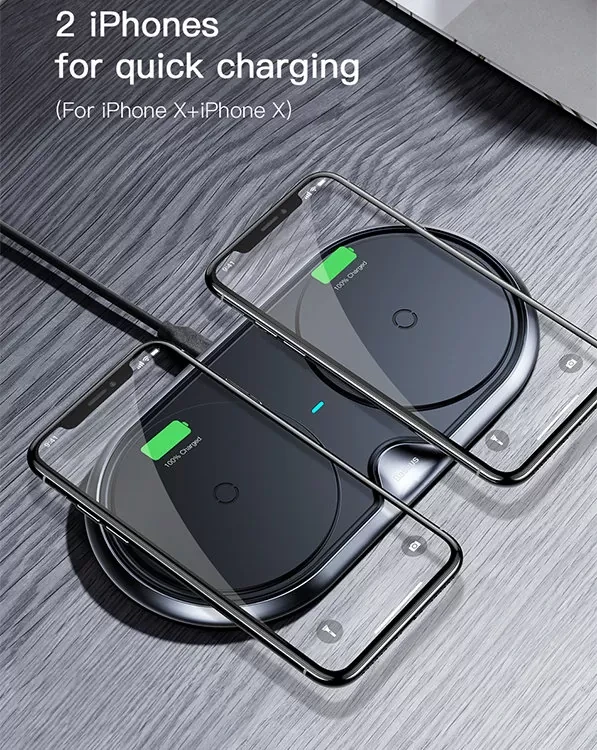 Беспроводная зарядка двойная Baseus Dual Wireless Charger с сетевым адаптером Белая - фото 7 - id-p226740557