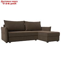 Угловой диван "Лига 004", механизм еврокнижка, правый угол, рогожка, цвет коричневый