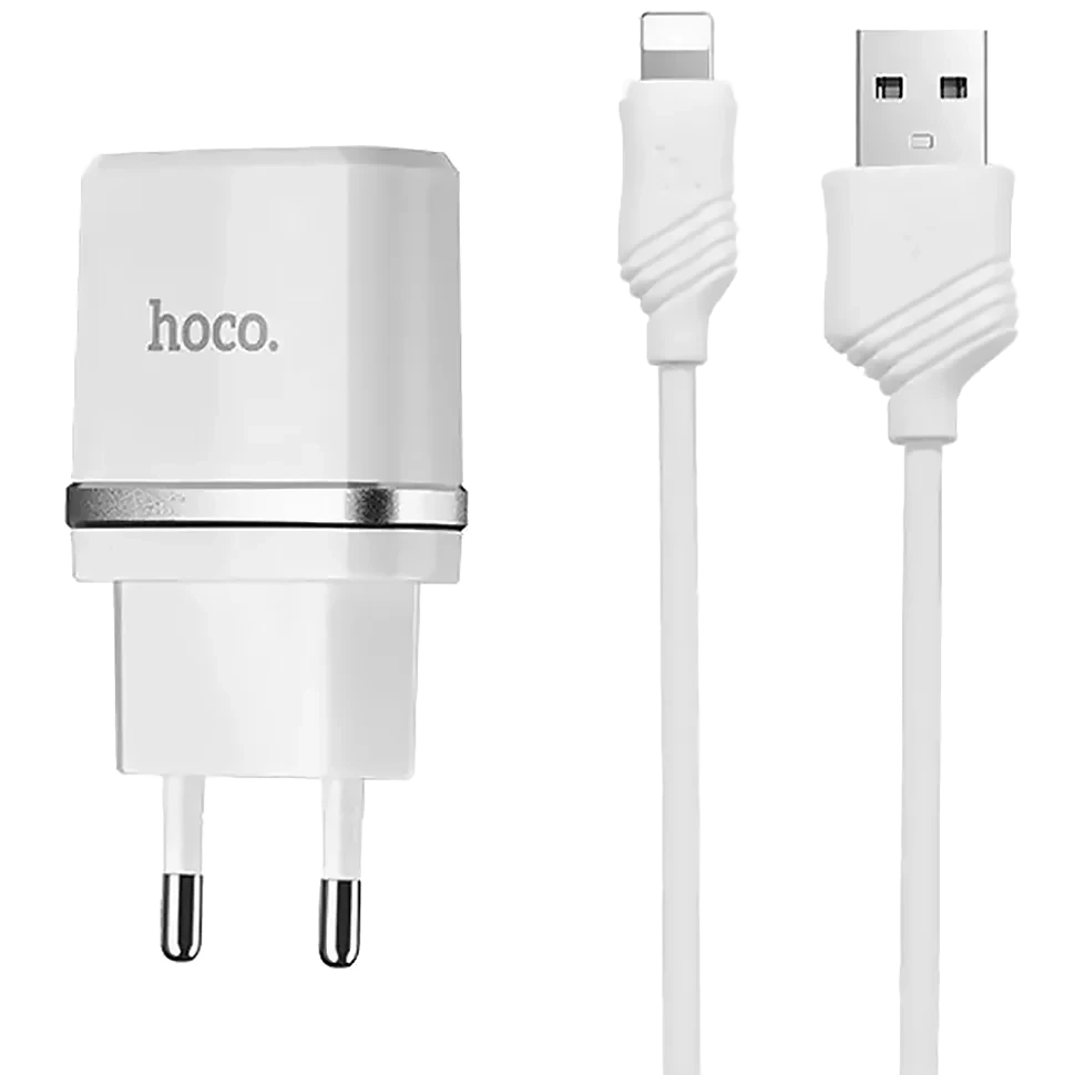 Сетевой адаптер HOCO C12 Smart Белый + кабель Lightning 1м - фото 1 - id-p226740655