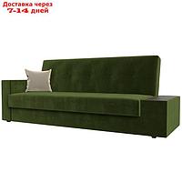 Прямой диван "Лига 020", книжка, стол справа, микровельвет, цвет зелёный / бежевый