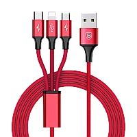 Кабель тройной Baseus Halo 3-in-1 Micro USB+Lightning+Type-C 3.5A 1.2м Красный