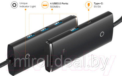 USB-хаб Baseus Lite Series 4-Port Type-C HUB Adapter / WKQX030401 - фото 2 - id-p227286849