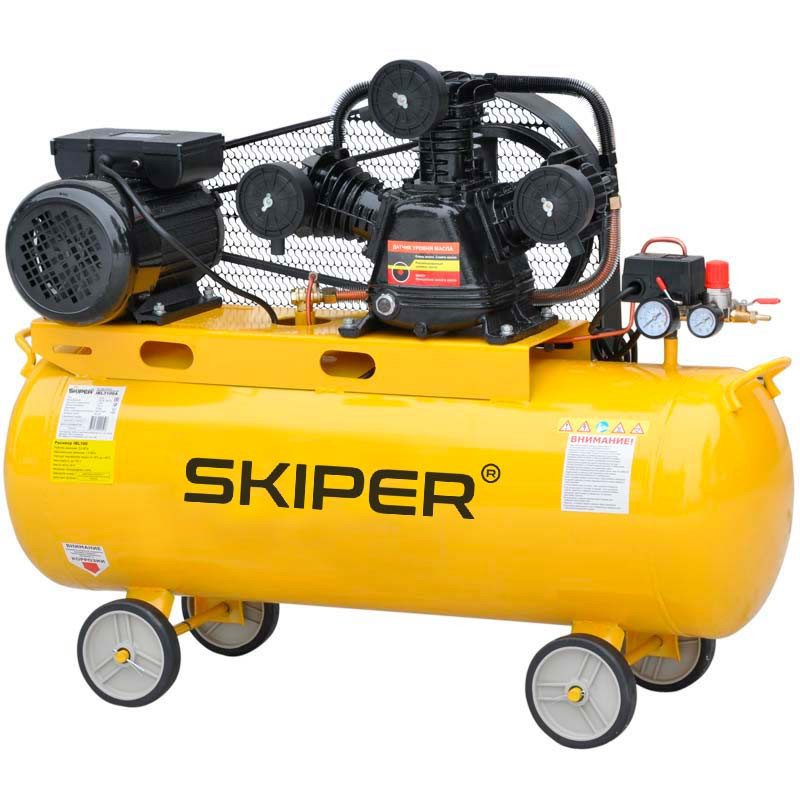 Воздушный компрессор SKIPER IBL3100A (до 600 л/мин, 8 атм, 100 л, 230 В, 3.0 кВт) - фото 1 - id-p227243018