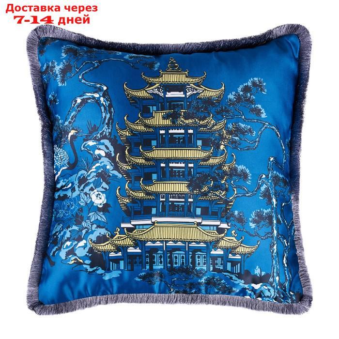 Декоративная подушка Kitayskaya 40х40 см, на потайной молнии, цвет синий-жёлтый - фото 1 - id-p227035779
