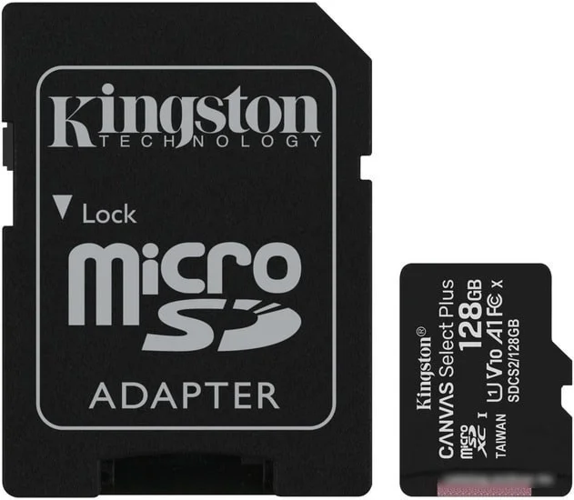Карта памяти Kingston Canvas Select Plus microSDXC 128GB (с адаптером) - фото 1 - id-p227296272