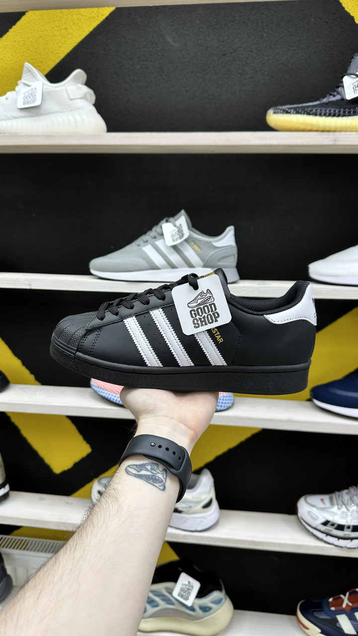 Кроссовки Adidas Superstar Black White Gold - фото 1 - id-p136824099