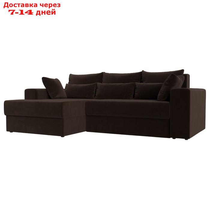 Угловой диван "Майами", механизм еврокнижка, левый угол, микровельвет, цвет коричневый - фото 1 - id-p227032606