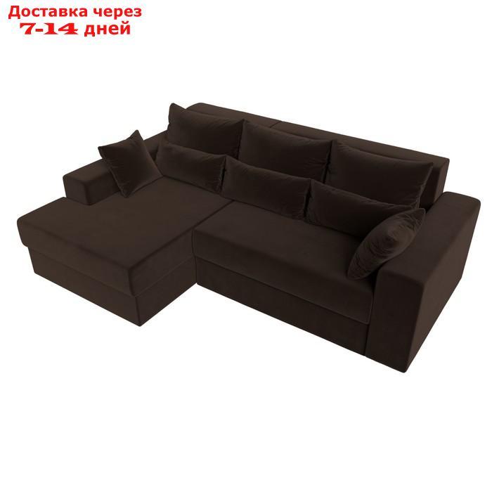 Угловой диван "Майами", механизм еврокнижка, левый угол, микровельвет, цвет коричневый - фото 6 - id-p227032606