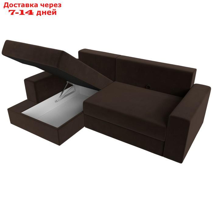 Угловой диван "Майами", механизм еврокнижка, левый угол, микровельвет, цвет коричневый - фото 8 - id-p227032606