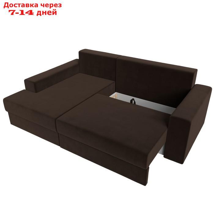 Угловой диван "Майами", механизм еврокнижка, левый угол, микровельвет, цвет коричневый - фото 9 - id-p227032606