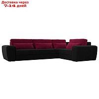 Угловой диван "Лига 008 Long", еврокнижка, правый угол, микровельвет, чёрный / бордовый