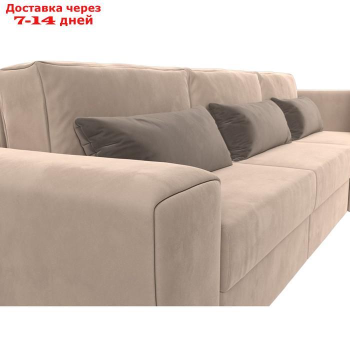 Угловой диван "Лига 008 Long", еврокнижка, правый угол, велюр, цвет бежевый / коричневый - фото 4 - id-p227032608