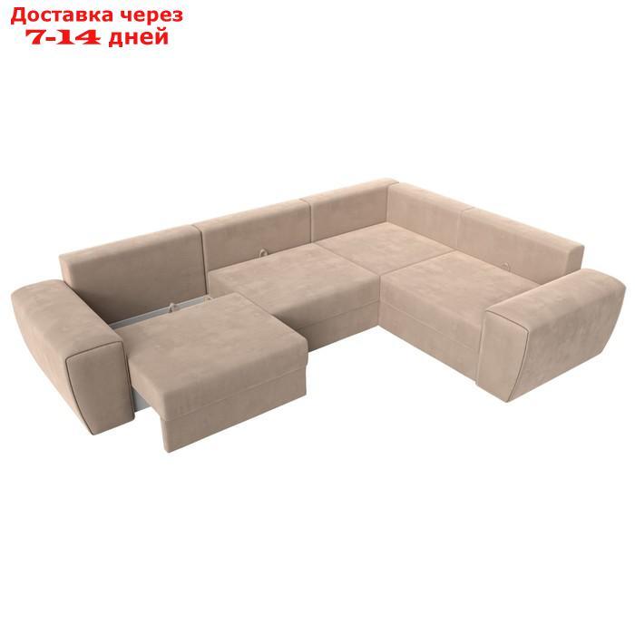 Угловой диван "Лига 008 Long", еврокнижка, правый угол, велюр, цвет бежевый / коричневый - фото 8 - id-p227032608