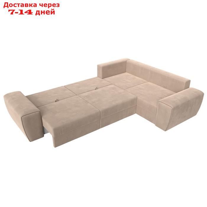 Угловой диван "Лига 008 Long", еврокнижка, правый угол, велюр, цвет бежевый / коричневый - фото 10 - id-p227032608