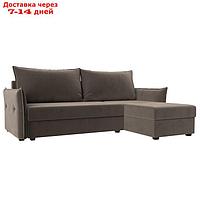 Угловой диван "Лига 004", механизм еврокнижка, правый угол, велюр, цвет коричневый