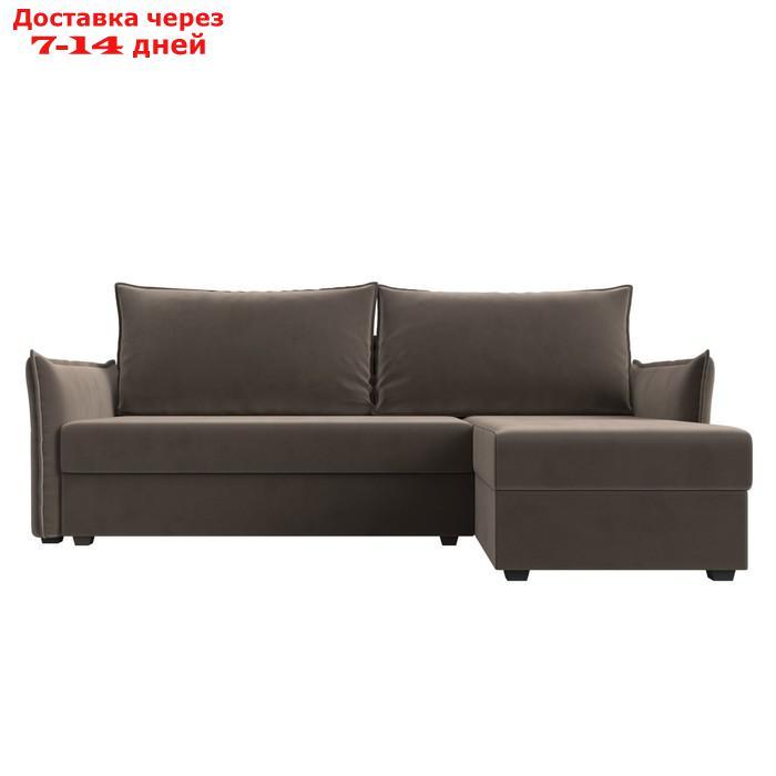 Угловой диван "Лига 004", механизм еврокнижка, правый угол, велюр, цвет коричневый - фото 3 - id-p227032612