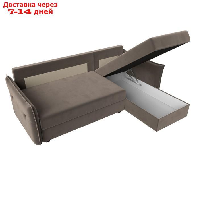 Угловой диван "Лига 004", механизм еврокнижка, правый угол, велюр, цвет коричневый - фото 9 - id-p227032612