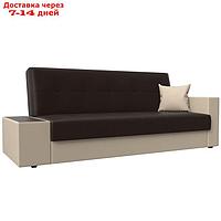 Прямой диван "Лига 020", механизм книжка, стол слева, экокожа, цвет коричневый / бежевый