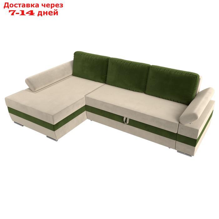 Угловой диван "Канкун", механизм дельфин, микровельвет, угол левый, цвет бежевый / зелёный - фото 6 - id-p227055833