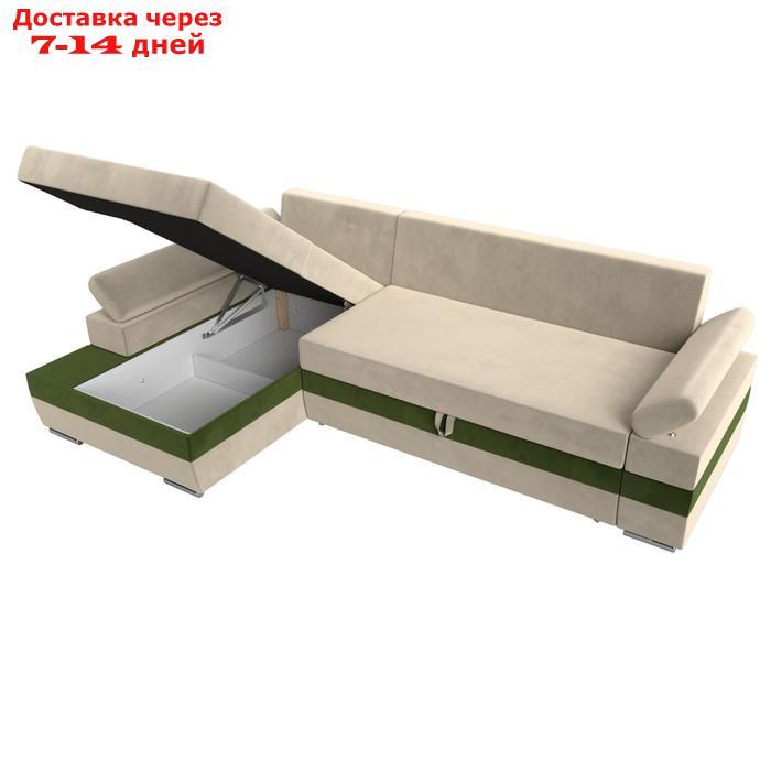 Угловой диван "Канкун", механизм дельфин, микровельвет, угол левый, цвет бежевый / зелёный - фото 8 - id-p227055833