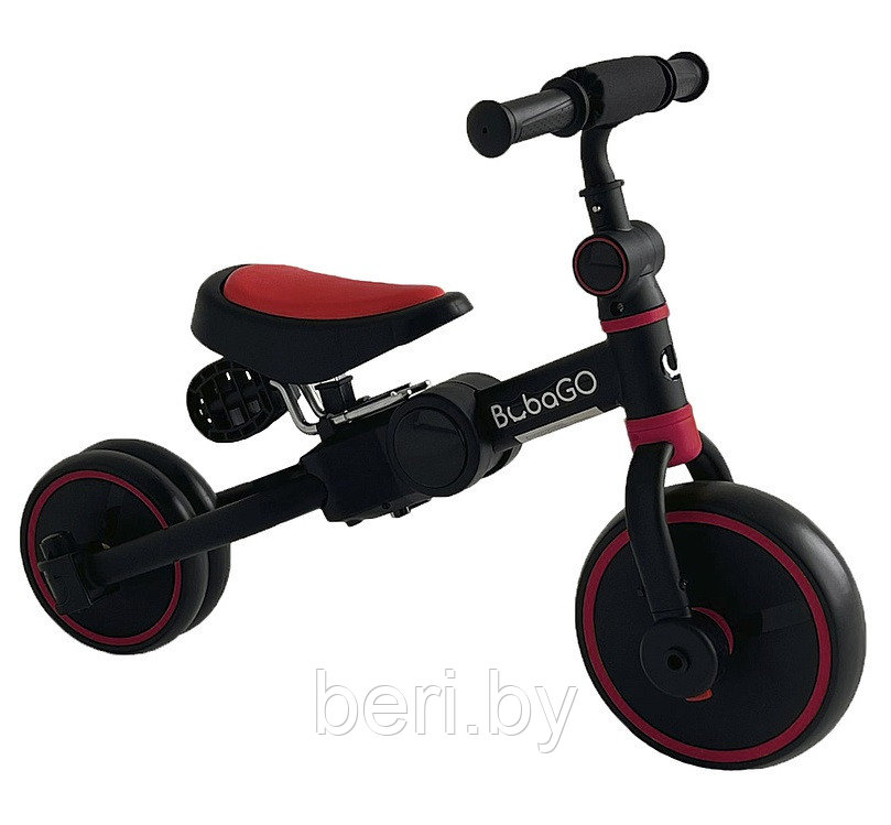 Велосипед-беговел детский с родительской ручкой 5 в 1 складной BubaGo, черно-красный - фото 3 - id-p227296608